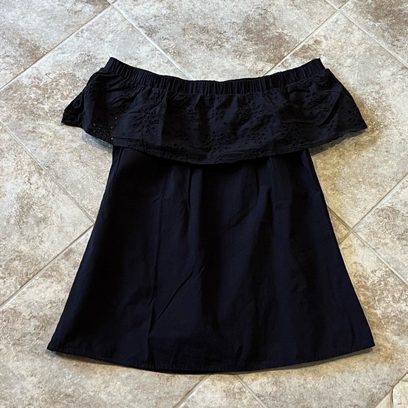 Oakridge Off Shoulder Cotton Eyelet Ruffle Black Pullover Blouse Top Small - Picture 4 of 9